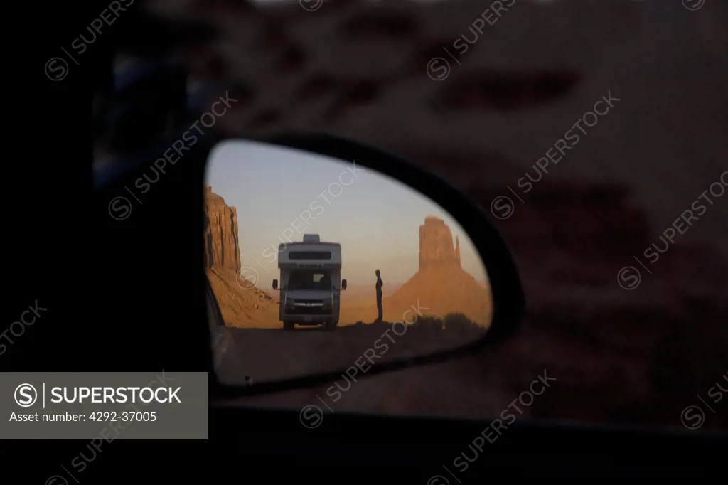 USA, Arizona,Utah,Monument Valley, rearview mirror