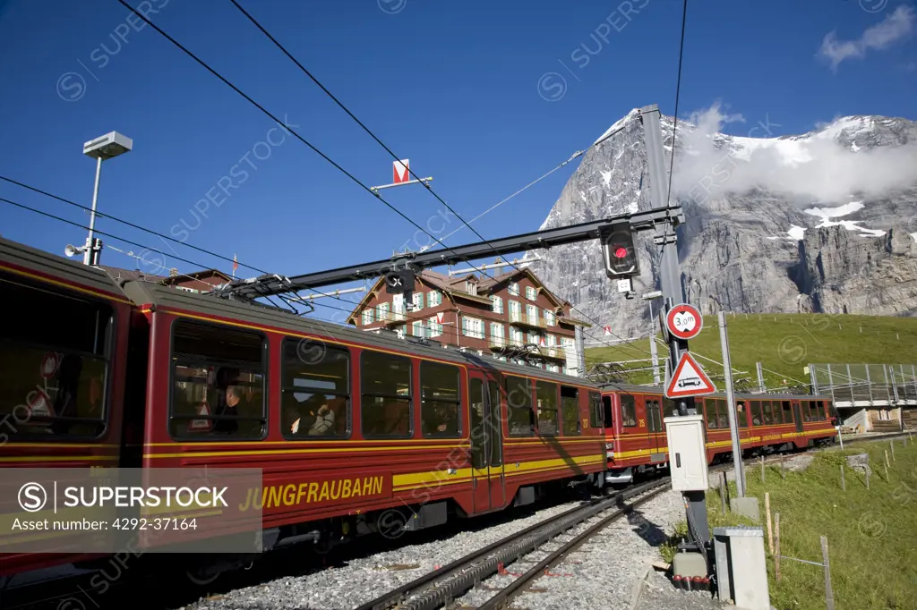 Switzerland, Canton Bern, Berner Oberland,Kleine Scheidegg, Eiger, Train to Jungfraujoch.