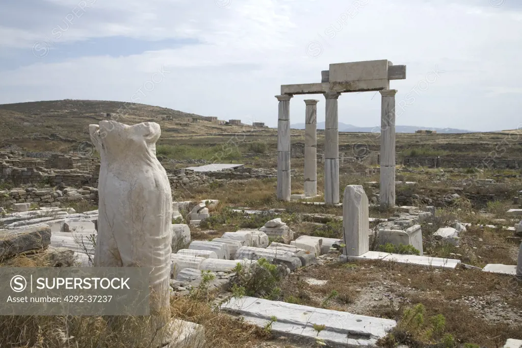 Greece, Cyclades Islands, Delos, ruins.