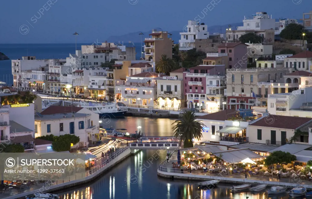 Greece, Crete, Aghios Nikolaos at dusk