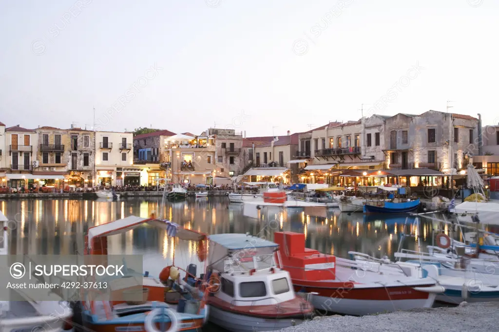 Europe, Greece, Western Crete, Rethymnon, the Venetian harbour at dusk