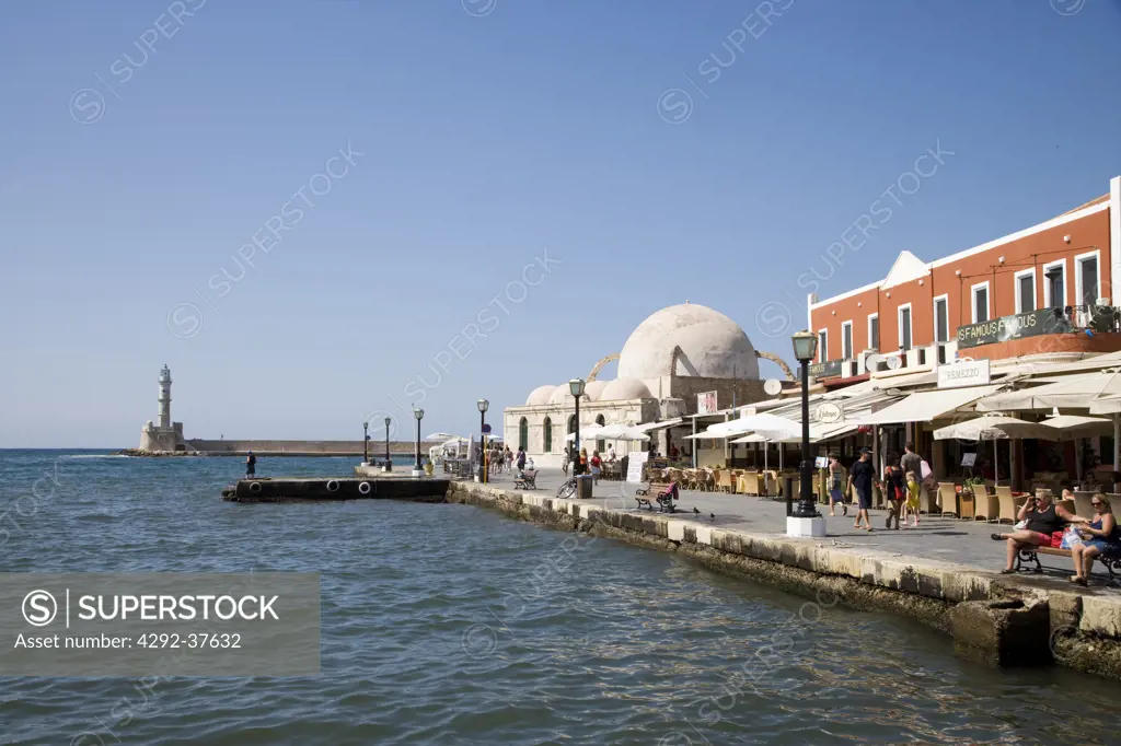 Greece, Crete, Chania: waterfront and Mosque of Janissaries