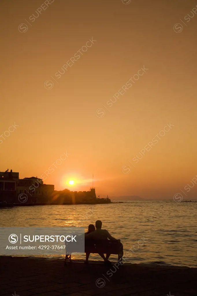 Greece, Chania, the harbour at sunset