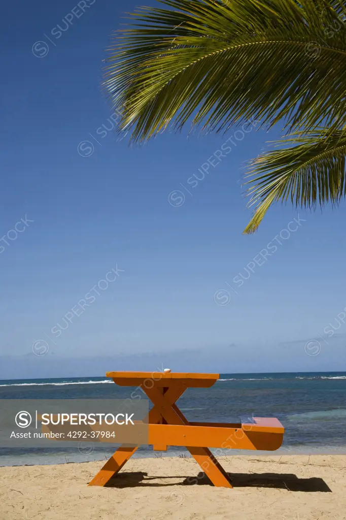 Table on tropical beach