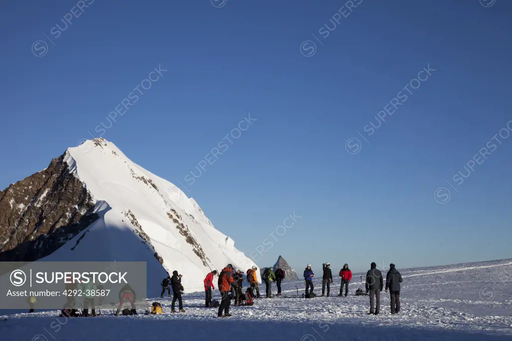 Italy,Piedmont, climbers on the Monte Rosa