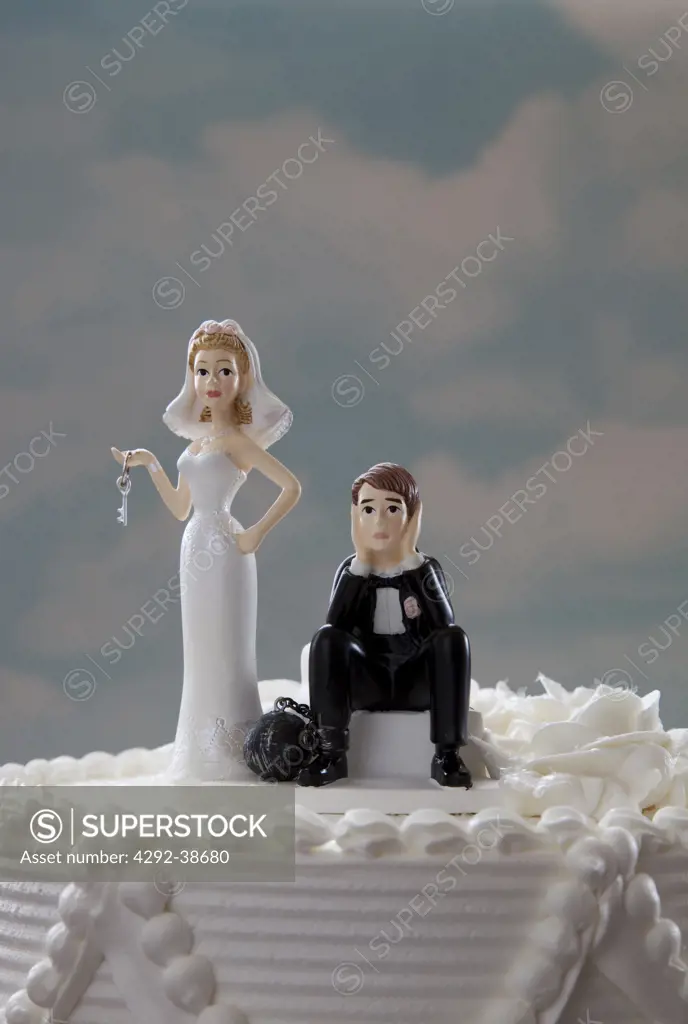 Humorous wedding figurines on cake