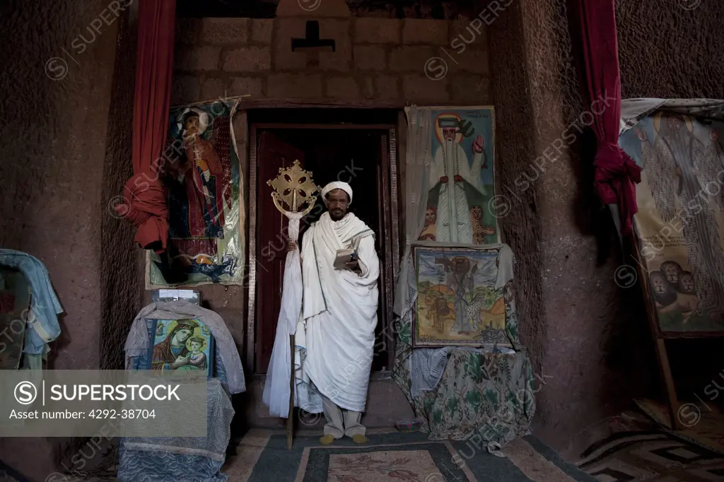 Africa, Ethiopia, Lalibela, priest in Beta Gabriel church