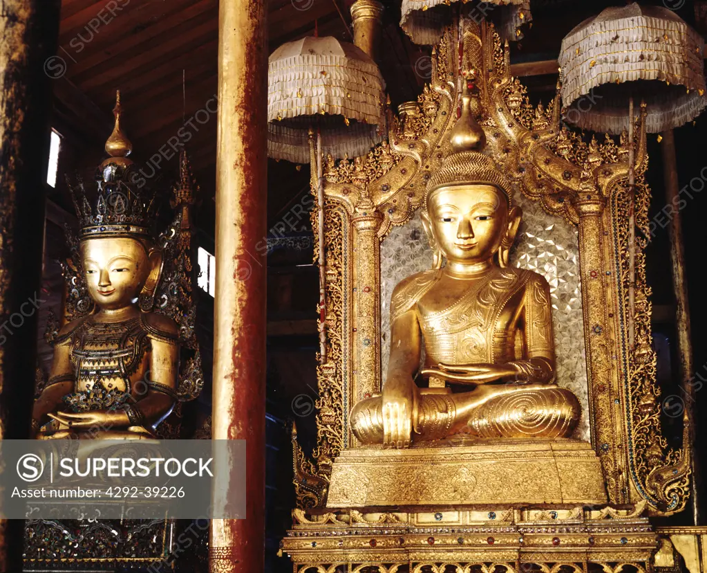Dry lacquer Shan Buddha image.Nga Phe Kyaung monastery, Inle Lake,Shan states, Burma