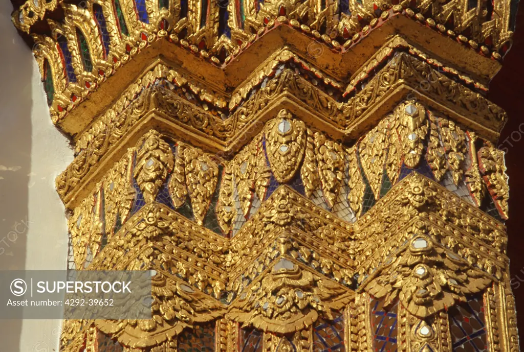Detail of the decorative gilded stuccos, Wat Na Phra Mane, Ayutthaya,Thailand.
