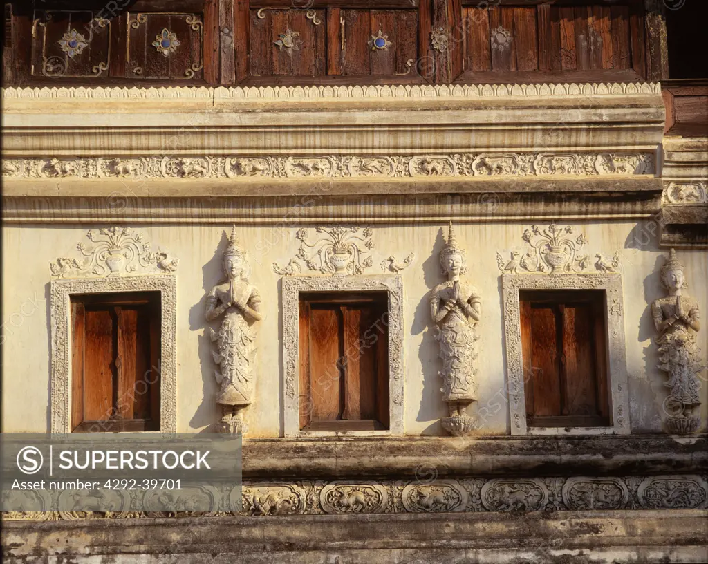 Detail of the stucco works of the library of Wat Phra Singh, Chiang Mai,Thailand.