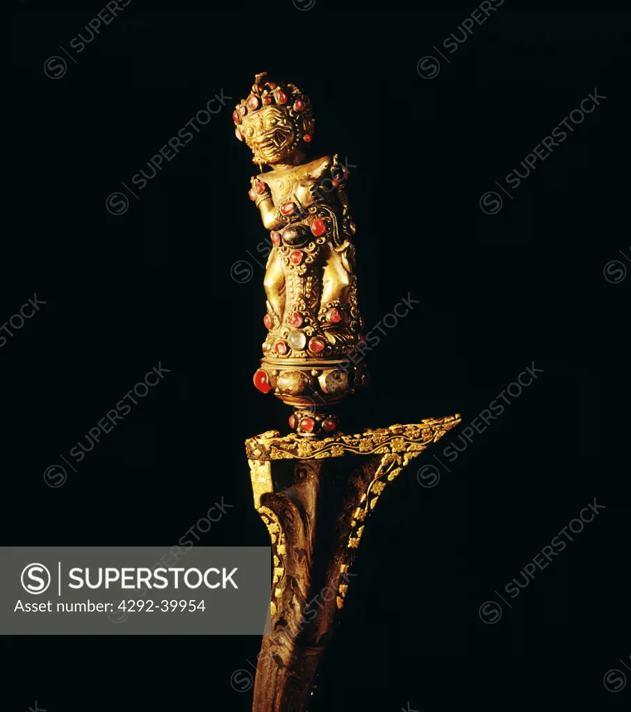Gold Kris handle with Ramayana figure, private collection, Bali, Indonesia.