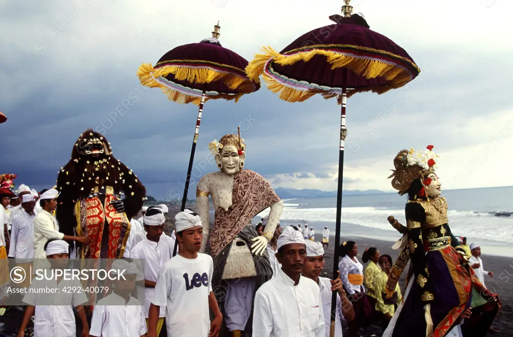 A cleansing ceremony, or melasti. Bali, Indonesia.