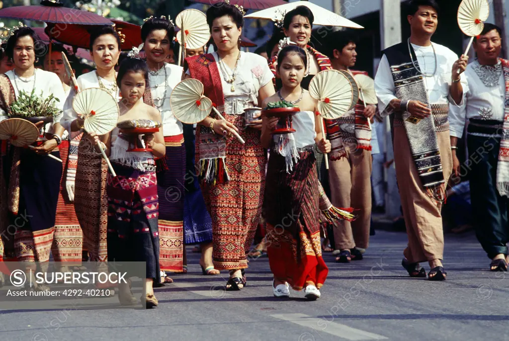 Northern people in Lanna costumes,Lampang, Thailand.