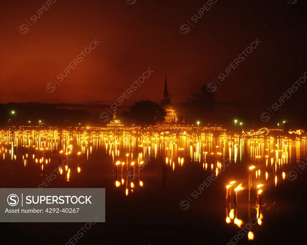 Sukhothai. Festival of lights. Thailand.