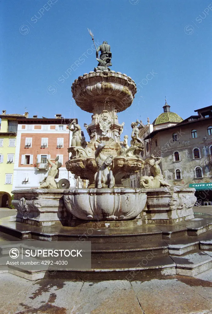 Italy, Trentino Alto Adige, Trento, Neptune Fountain in Duomo square