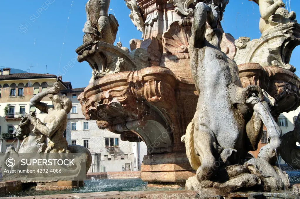 Italy, Trentino Alto Adige, Trento, Neptune Fountain in Duomo Square
