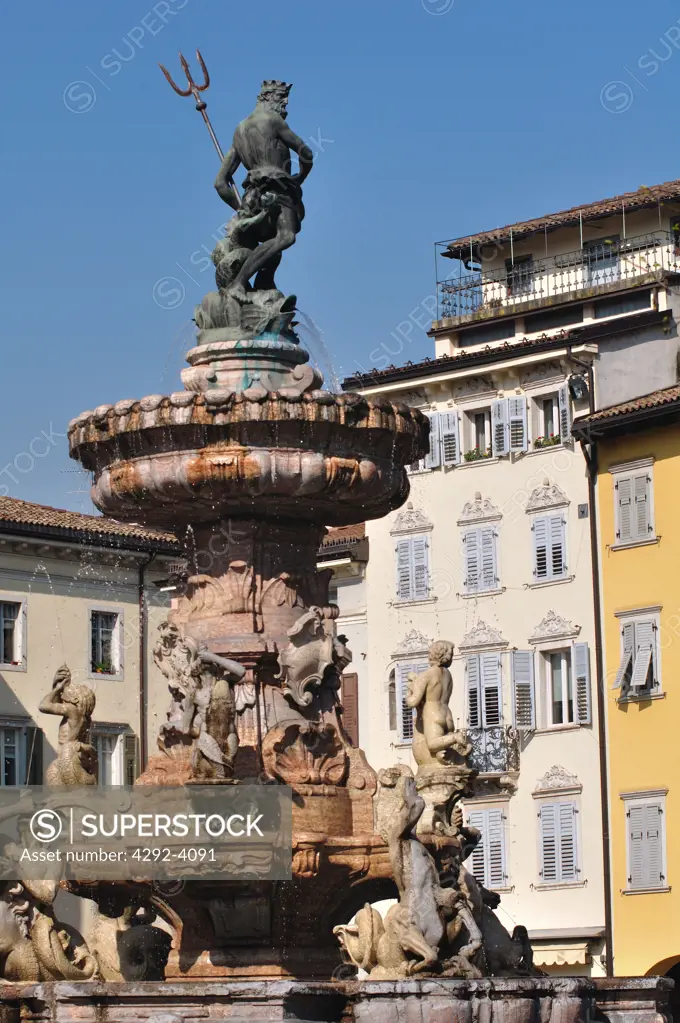Italy, Trentino Alto Adige, Trento, Neptune Fountain in Duomo Square