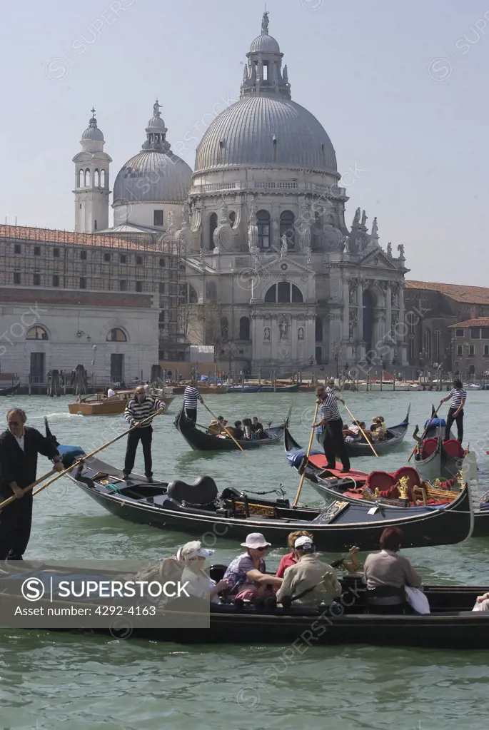 Italy, Veneto, Venice, gondolas at Santa Maria della Salute