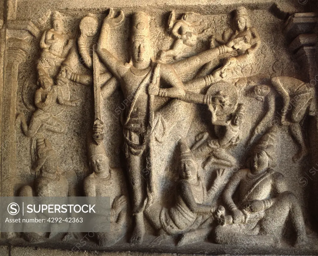 Relief of Trivikrama in a cave in Mahabalipuram, Tamil Nadu, India- Pallava dinasty