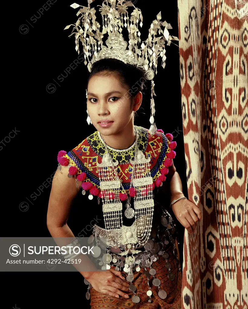 Girl in Dayak Iban costume, Kuching, sarawak, Malaysia
