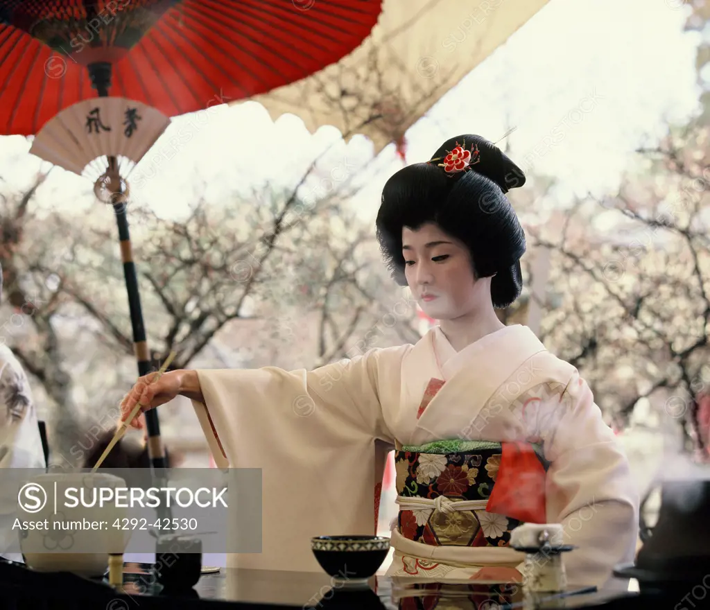 Geisha performing tea ceremony, Kyoto, Japan