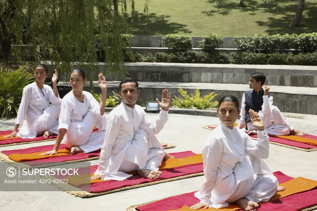 Yoga at the yoga pavilion at Ananda in the Himalayas, India