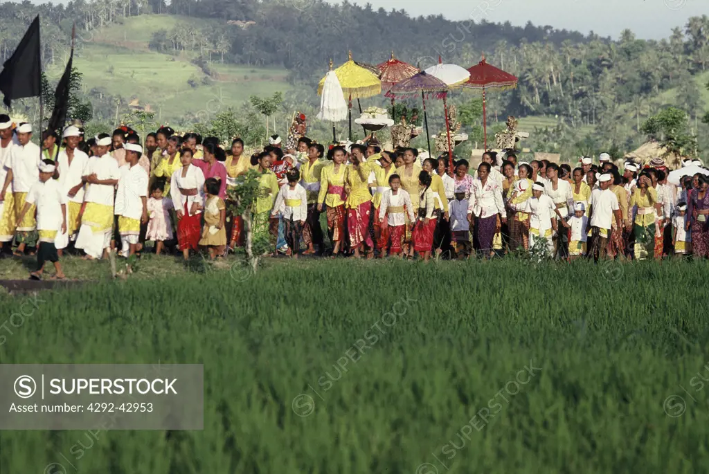 Indonesia, Bali. Villagers at religious ceremony