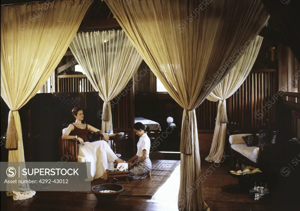 Foot massage at Mandara Soa at Ibah resort in Bali, Indonesia
