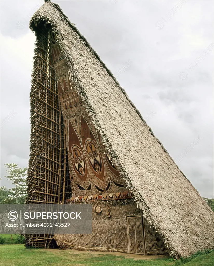 The House Tamberan, or ceremonial building, of the town of Maprik on the Sepik River, Papua New Guinea. 1974