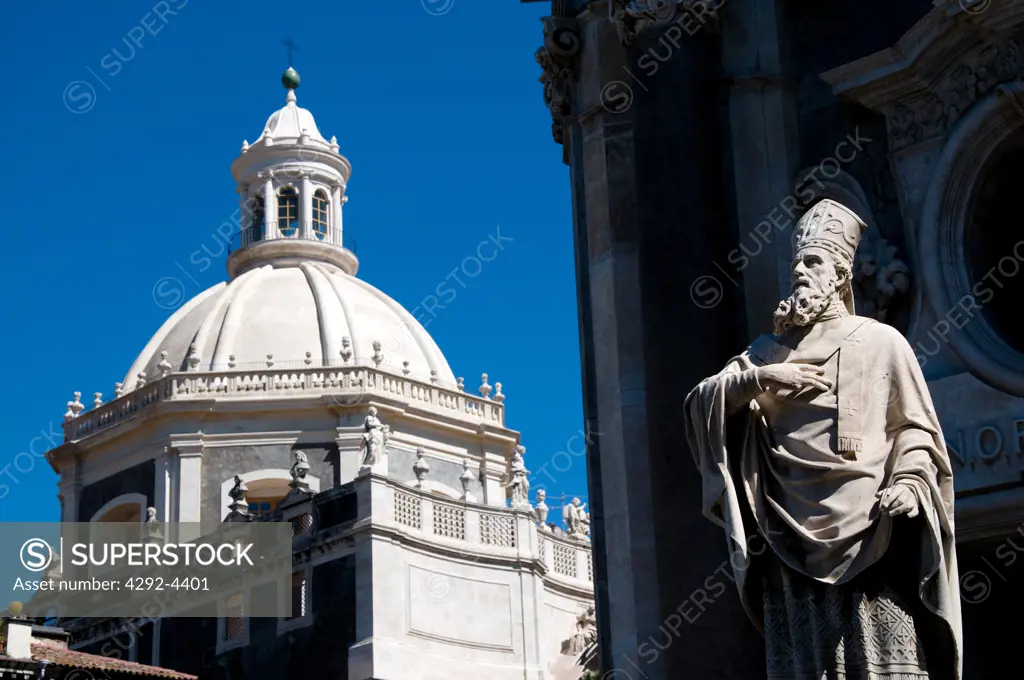 Italy, Sicily, Catania, Left Dome Sant Agata Cathedral Right Chiesa Madre Church Detail