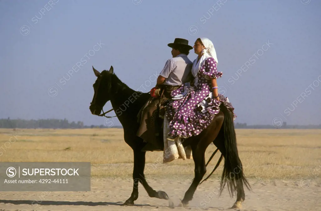 Spain, Andalusian Couple on Horseback