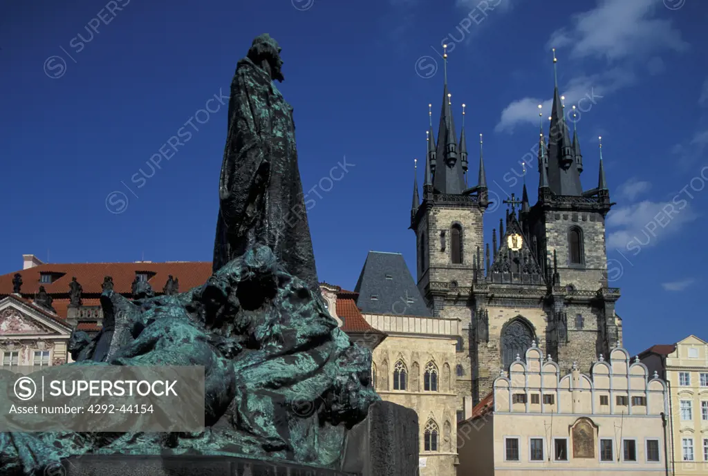 Czech Repblic - PragueJan Hus Monument.Tyn Church.The Old Town Square