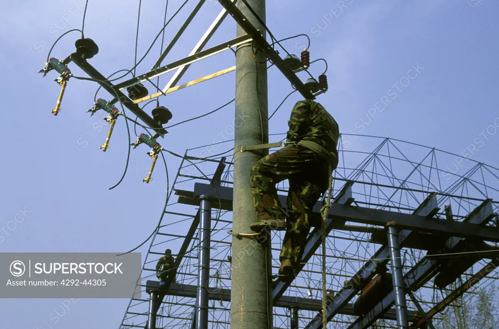 Installing power lines, China, Beijing