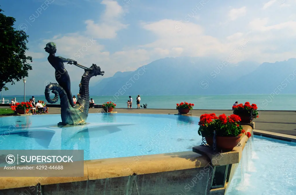Switzerland, Vevey, Seahorse fountain