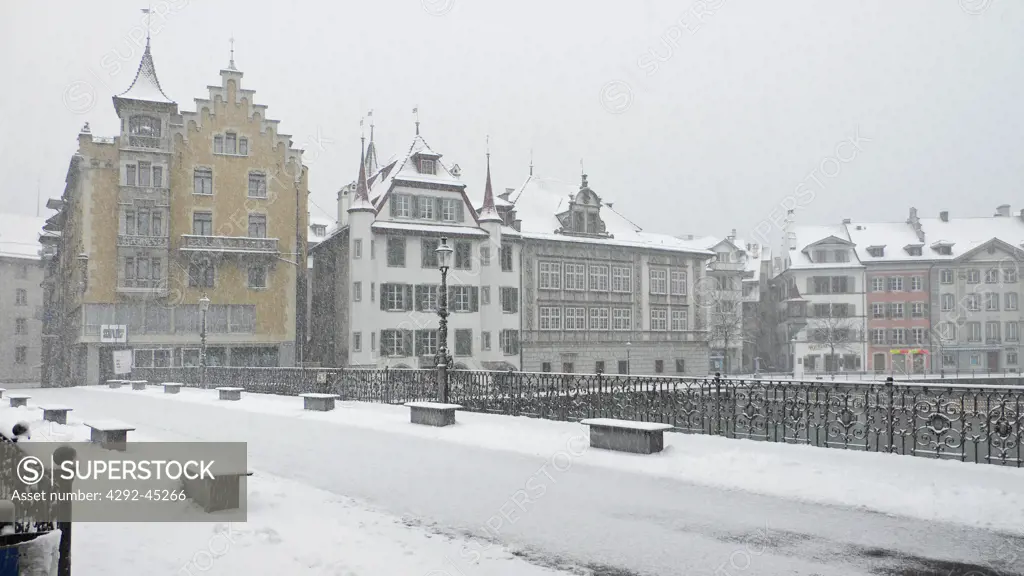 Switzerland, Lucerne during snowfall