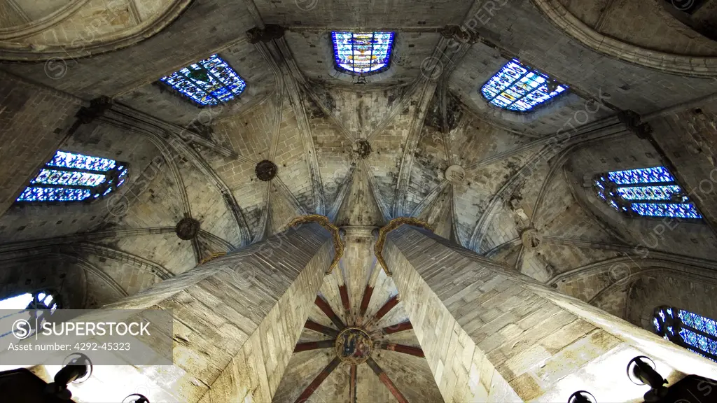 Spain, Barcelona. Detail of St. Maria del Mar Church