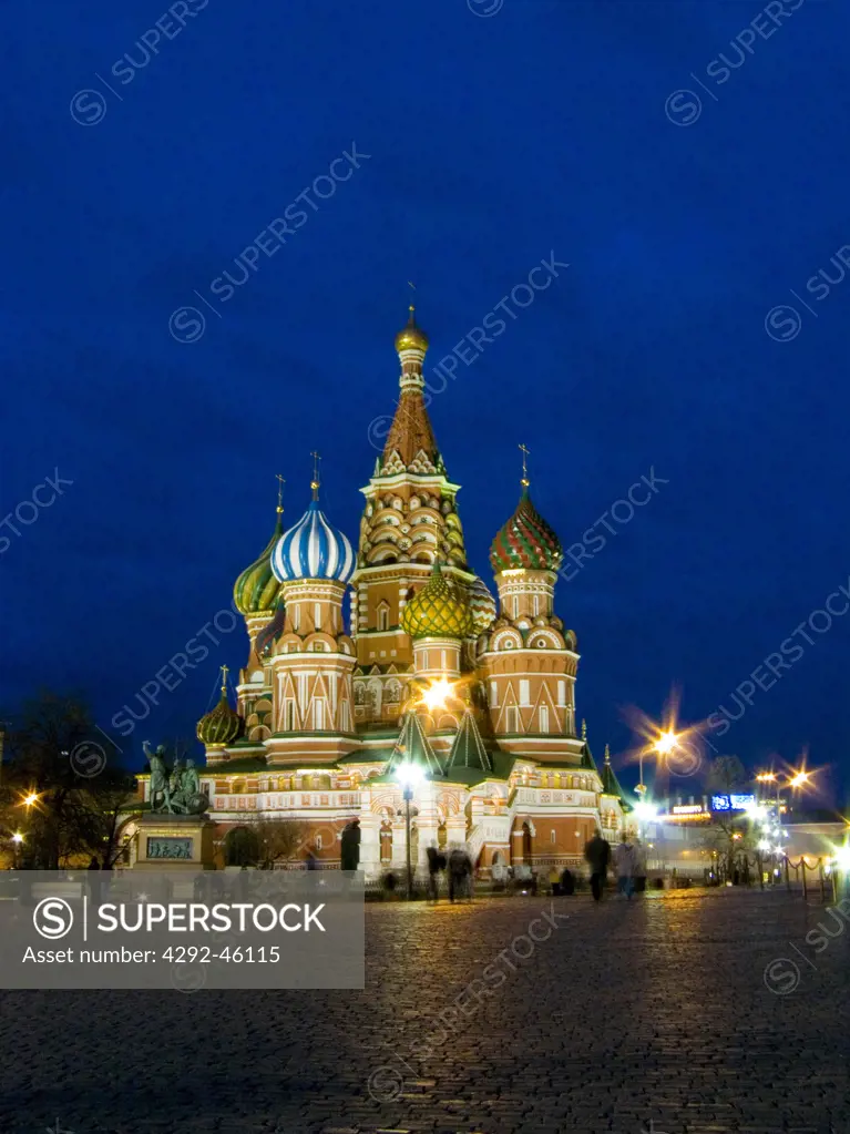 Russia, Moscow, the Red Square and St.Basil Cathedral at night