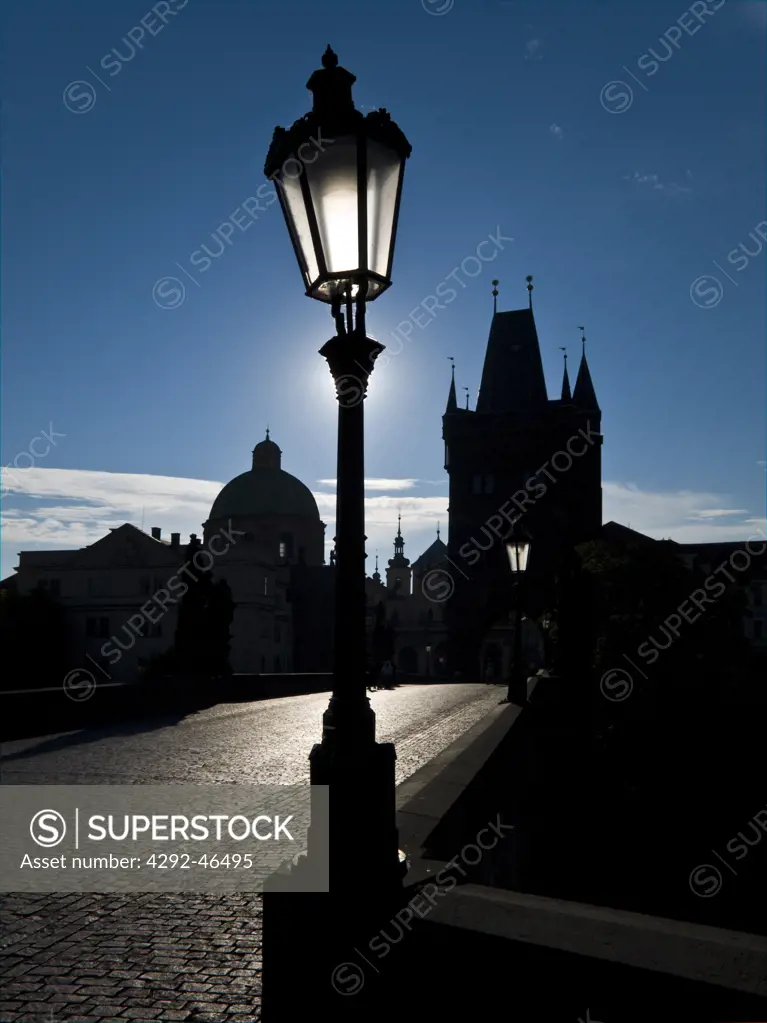 Lamppost on Charles IV Bridge.Prague, Czech Republic