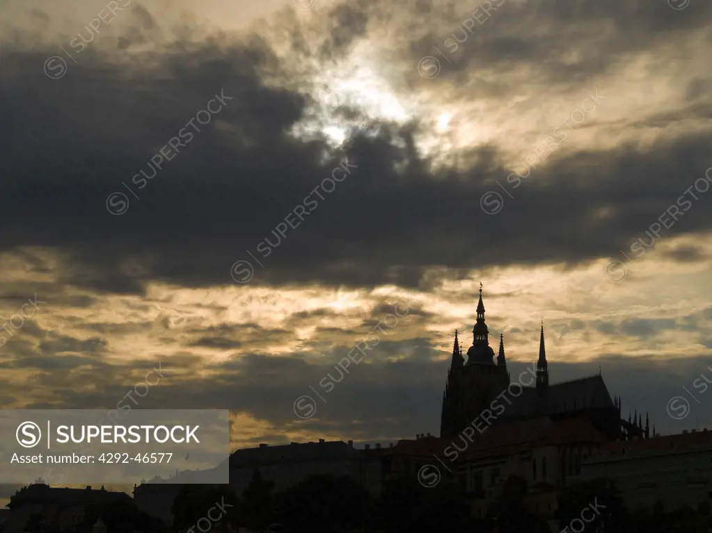 Czech Republic, Prague,Hradcany, St Vitus Cathedral at sunset