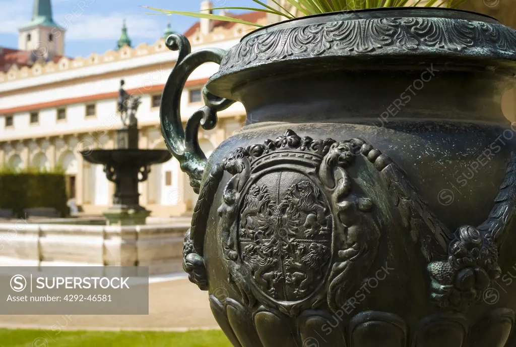 Czech Republic,Prague, Wallestein gardens. Close up of a bronze vase