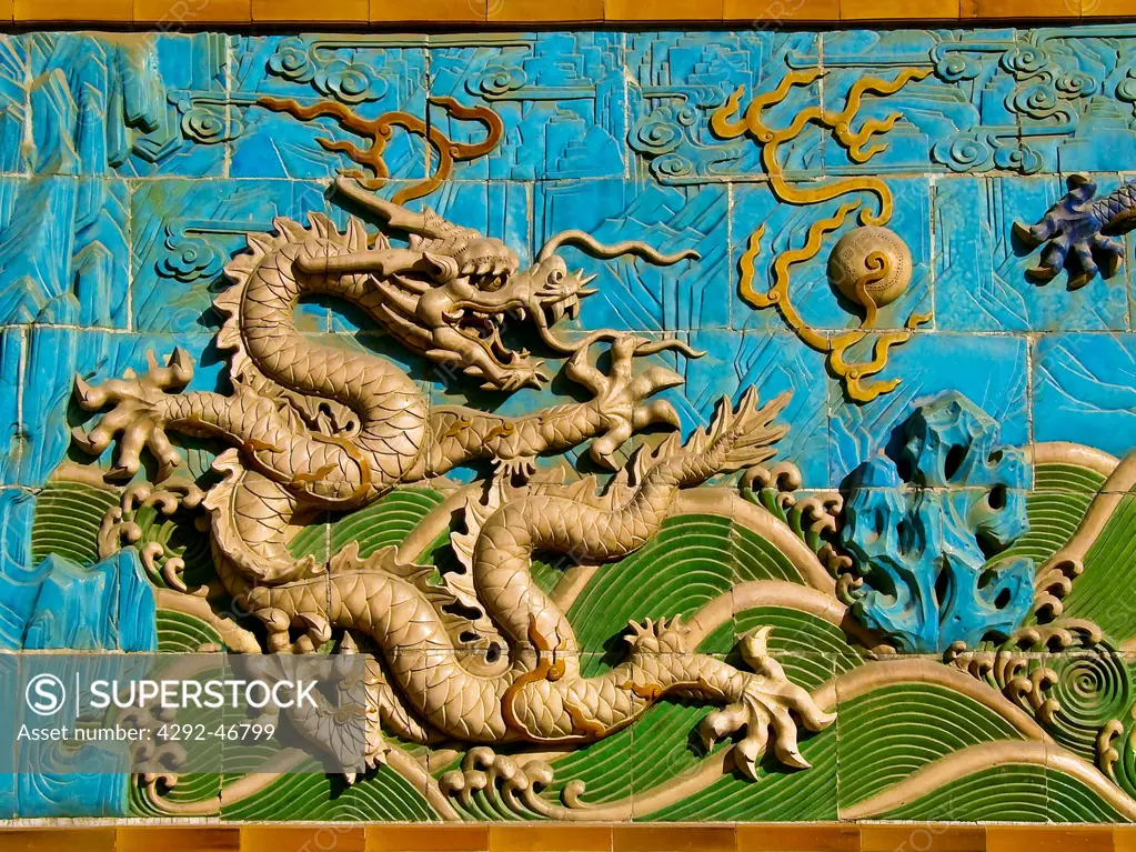 China, Beijing, Beihai Park, Nine Dragons Screen, Dragon.