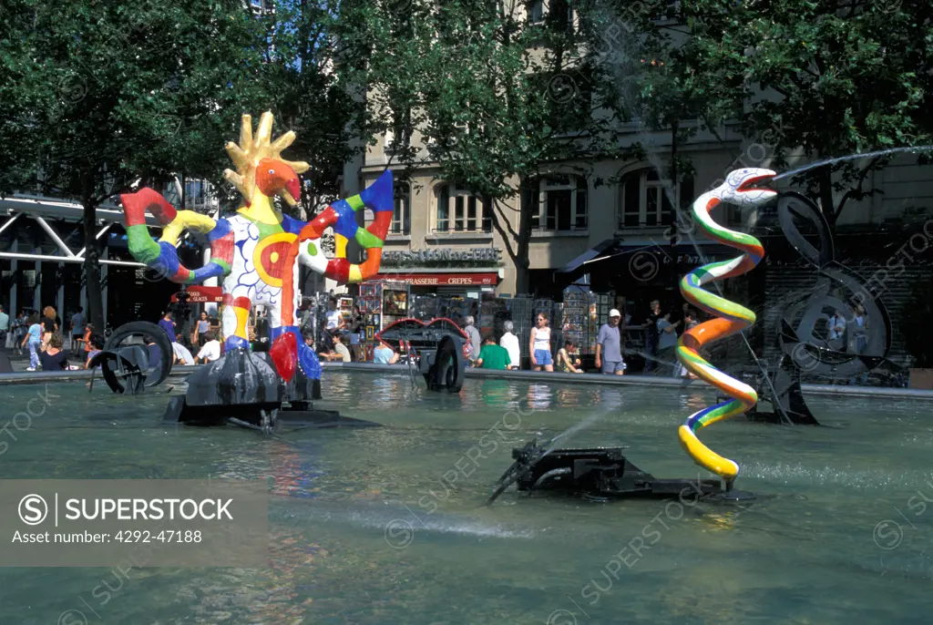 France, Paris, the Miro fountain at the Beaubourg