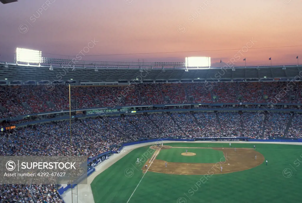 USA, Georgia, Atlanta: Fulton County Stadium at sunset