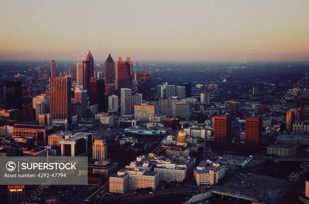 USA, Georgia, Atlanta, Sunset, Aerial skyline