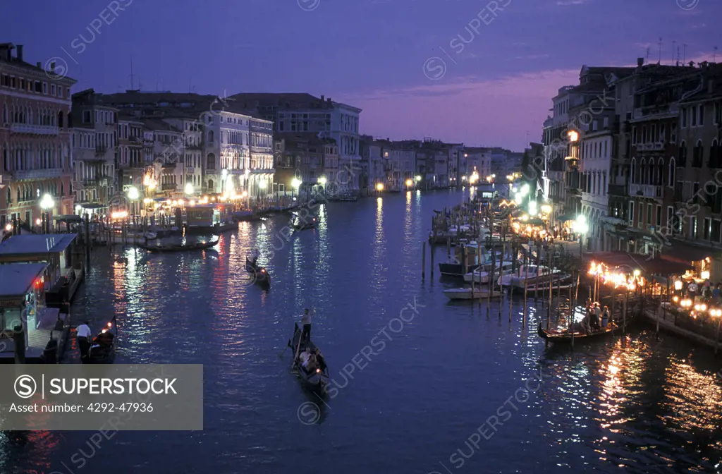 Italy, Veneto, Venice, Canal Grande at night