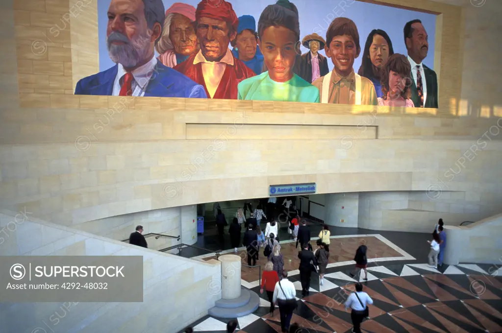 North America, USA, California, Los Angeles, Mural at entrance of Union Station