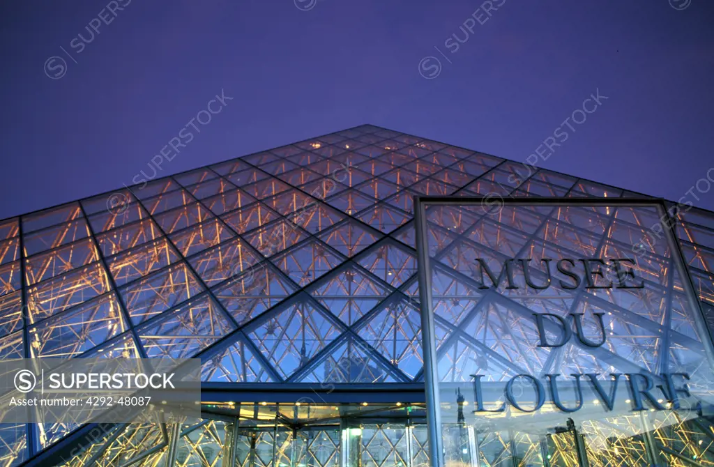 Europe, France, Paris, Louvre Museum at night