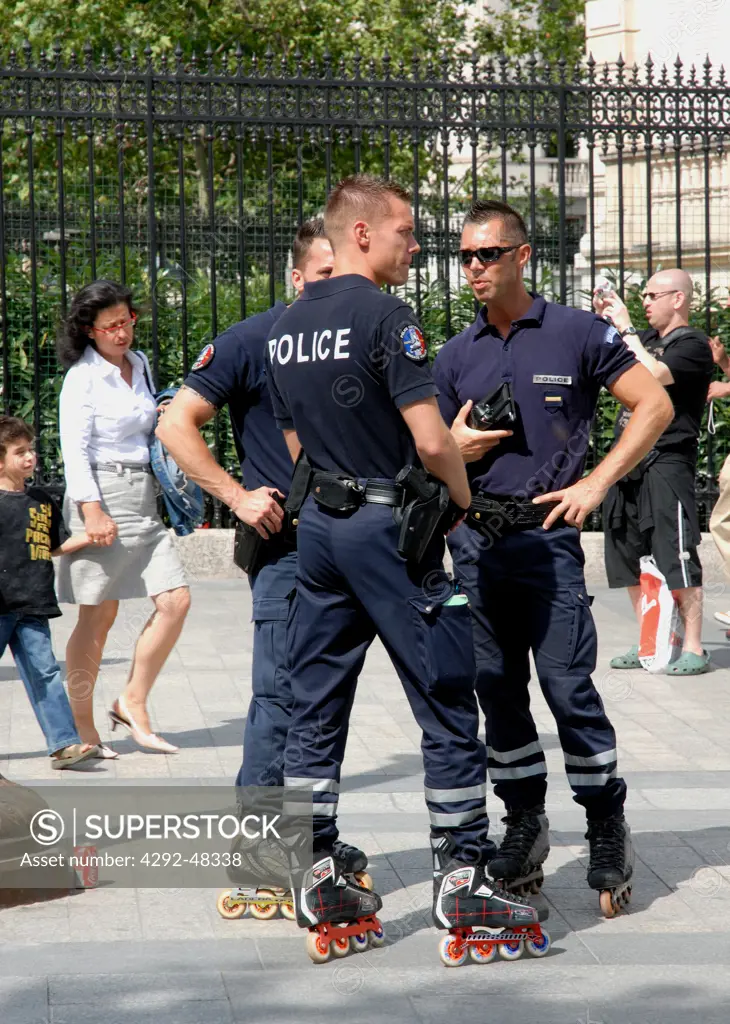Paris, France,policemen on roller skates