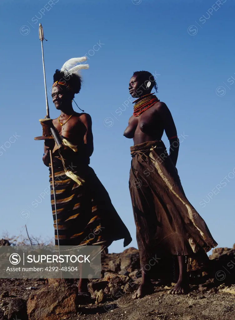 Africa, Kenya, Turkana, Portrait of a man and a woman