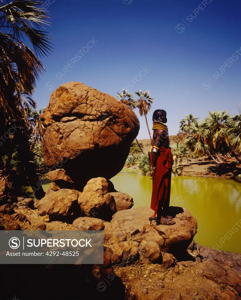 Africa, Kenya, Turkana woman in an oasis